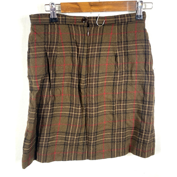 Breeches Plaid Skirt 8 Wool Brown Plaid Check Mini Short Academia Preppy Vintage - Picture 3 of 8